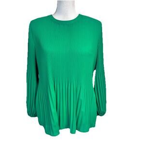 Adrianna Papell Blouse sz Small Green Pleated Modest Career Church Peasant Boho